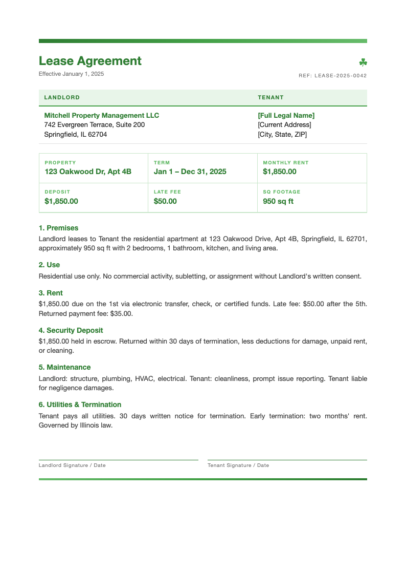 Corporate green lease agreement